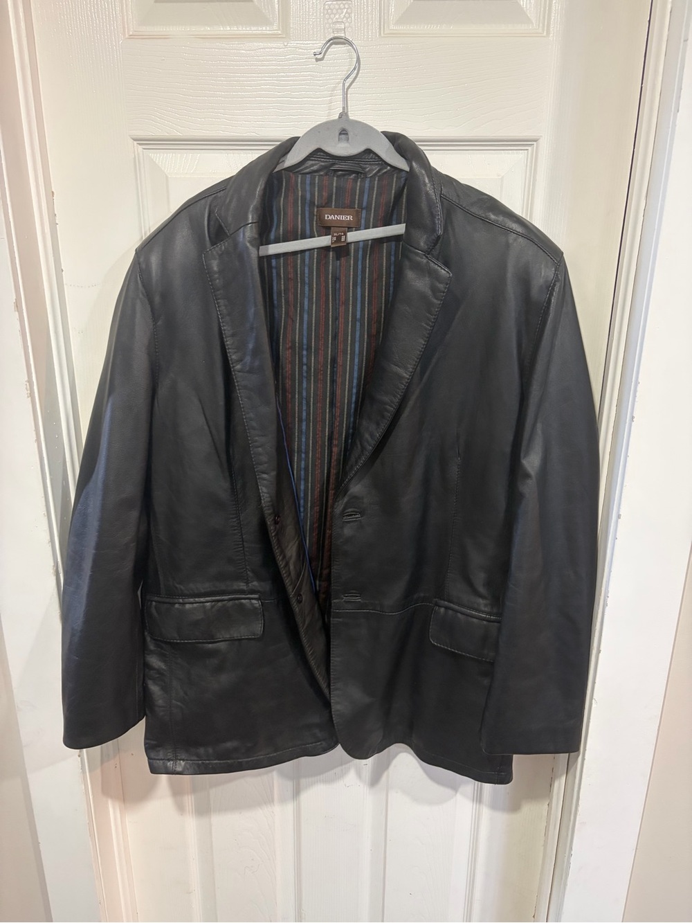 Danier Black Leather Sport Coat with Striped Lining